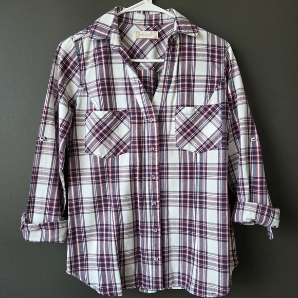 Altar'd State Tops - Altard State Womens‎ Plaid Button Down Shirt Red White Blue Roll Tab Sleeve S